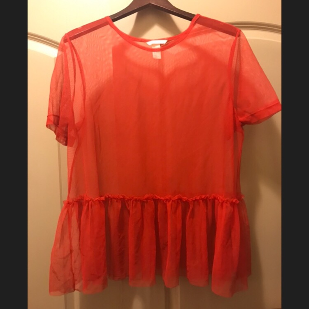 H&M mesh red peplum top